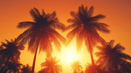 Radiant Sunset with Palm Trees