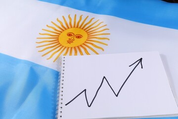 Growth trends represented on a notepad beside the Argentine flag