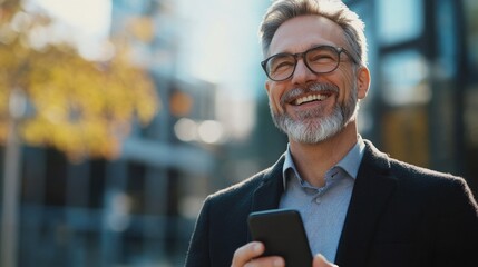 Smiling Man in Suit at a Bus Stop