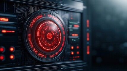 Obraz premium A futuristic computer screen displaying a secure cloud network interface, with visual indicators of data encryption and access controls