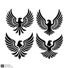 Obraz premium eagle wing set illustration graphic design black and white vector clip art silhouette