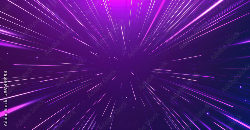 Poster Streaks of light are bursting in a purple galaxy creating a background of speed and motion. High quality photo