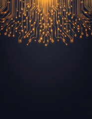 Abstract dark background with glowing electronic circuit elements, perfect for technology themes and digital design projects.