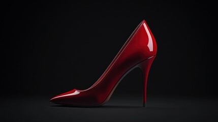 Red High Heel Shoe on Black Background