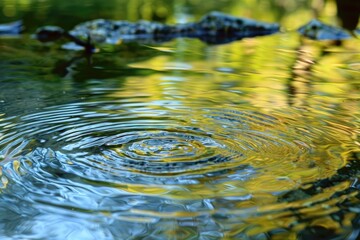 Tranquil Forest Stream with Ripples and Autumn Leaves