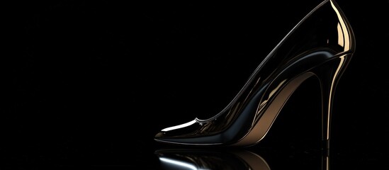 Black High Heel Shoe on Black Background