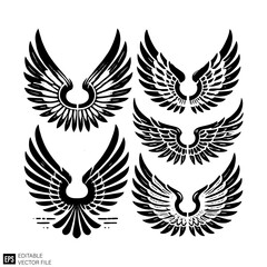 Obraz premium eagle wing set illustration graphic design black and white vector clip art silhouette