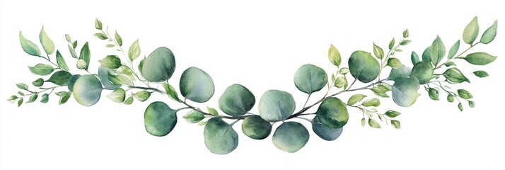 A delicate watercolor illustration of a eucalyptus wreath border, featuring green leaves and branches. Perfect for adding a touch of nature to invitations, cards, or any design project.