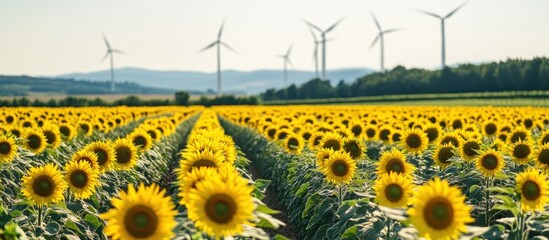 Sunflower Field with Wind Turbines