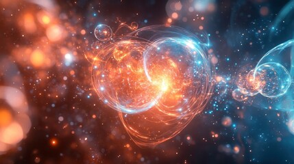 Obraz premium Depiction of fusion and fission processes, focusing on energy dynamics and particle regulation