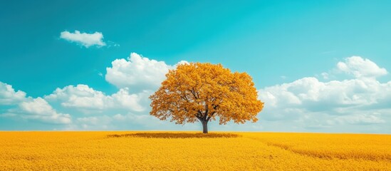 Solitary Tree in a Field of Golden Flowers