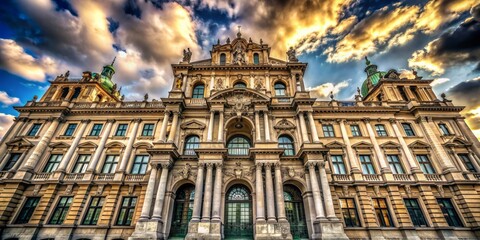 Fototapeta premium A large building with a lot of windows and a clock tower