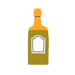 Champagne bottle, corked sealed fizzy alcohol. Sparkling wine, alcoholic beverage in modern doodle style. Holiday champaign icon. Flat graphic vector illustration isolated on white background