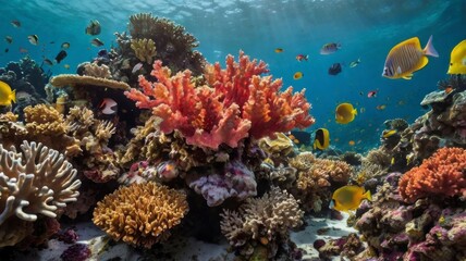 Vibrant coral reef scene, isolated on clear backdrop