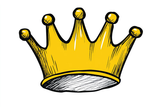 Adorable Hand-Drawn Yellow Crown with Simple Lines, Crayon Artwork on White Paper, Clip Art Style Illustration