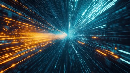 Abstract Blue and Orange Light Streaks, Digital Art