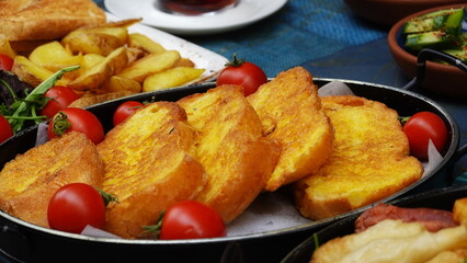 Golden Fried French Toast Close-Up Colorful View