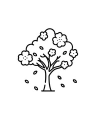 Editable stroke vector of a cherry blossom tree in black and white.