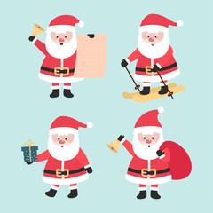 Set of cartoon Christmas illustrations.Set of funny Santa Claus character celebrating Christmas.