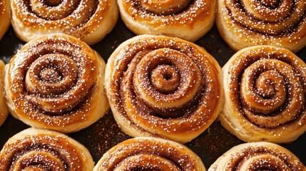 Fototapeta premium Closeup of Freshly Baked Cinnamon Rolls with Sugar Glaze