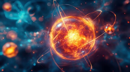 Obraz premium Fusion and fission processes within nuclear reactors, showcasing atomic interactions and energy dynamics
