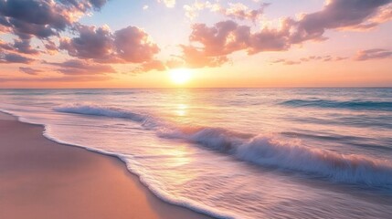 Fototapeta premium Golden Sunset Over a Serene Beach