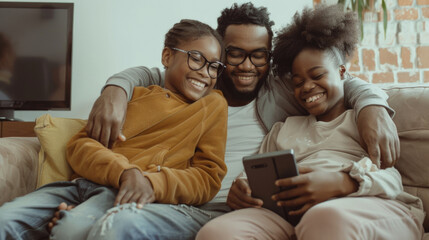 Happy Family Enjoying Quality Time Together on the Couch with a Digital Tablet