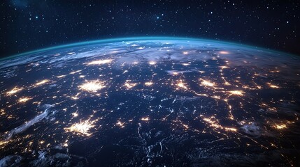 Obraz premium A stunning image of the Earth at night, highlighting the vibrant lights of cities and the connections between them.