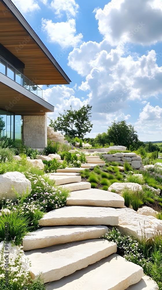 Sticker Stone Steps in a Modern Garden.