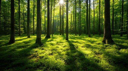 Obraz premium Sunbeams Through the Forest