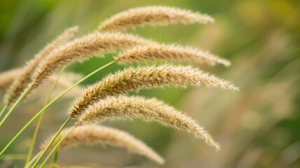  A tight shot of a plant with lengthy grass in the foreground and a hazy background