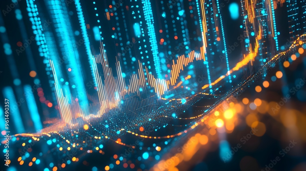 Poster holographic display showcasing dynamic visualizations and analytics for cryptocurrency market trends