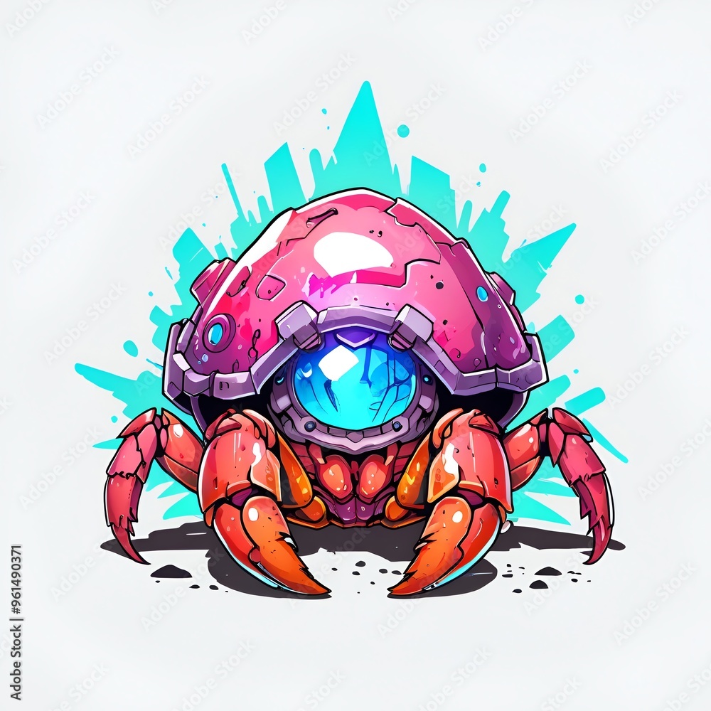 Sticker Cybernetic Crab Illustration