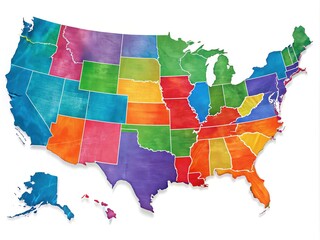 Vibrant colored map of the Southeastern United States, highlighting Alabama, Arkansas, Florida, Georgia, Kentucky, Louisiana, Mississippi, North Carolina, South Carolina, and Tennessee.
