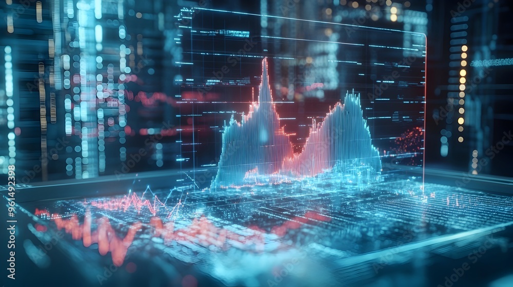 Poster holographic projection showcasing a real time data visualization tool for assessing and managing inv