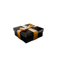 black and gold glittery gift box christmas present, transparent background