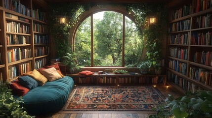 animated discussion between diverse authors in cozy library corner surrounded by floortoceiling bookshelves and warm lighting capturing literary passion