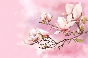 Greeting card with magnolia flowers. Can be used as an invitation card for wedding, birthday and other holiday and summer background