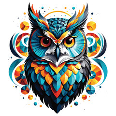 Naklejka premium Geometric owl illustration in vibrant colors, abstract vector art, suitable for modern decor