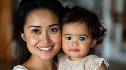 Happy Mama With Girl Child Hug Home And Weekend