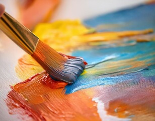 Paintbrush applying color to a canvas, representing artistry, creativity, and painting techniques.