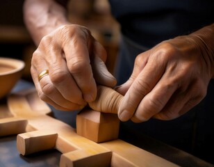 Obraz premium Hands skillfully crafting an object, showcasing dexterity, craftsmanship, and detailed work.