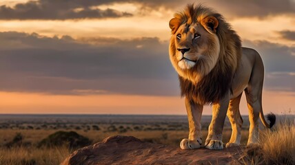 lion in the sunset