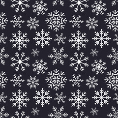 Vector snowflakes seamless pattern Winter design on Christmas theme Christmas or New Year Repeating background wallpaper on dark
