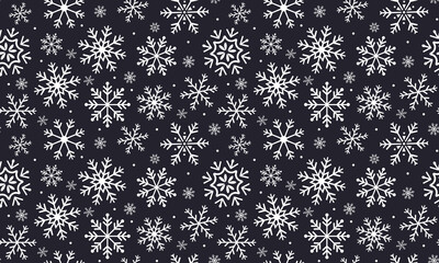 Vector snowflakes seamless pattern Winter design on Christmas theme Christmas or New Year Repeating background wallpaper on dark