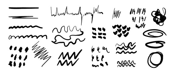 Obraz premium A collection of black and white lines and shapes, some of which resemble waves