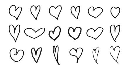 A set of hearts drawn in black. The hearts are arranged in a row, with some overlapping and some not. Scene is one of simplicity and minimalism