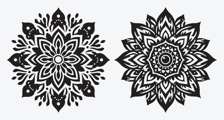 Elegant Floral Mandala Pattern Silhouettes Collection of Abstract Floral Ornaments