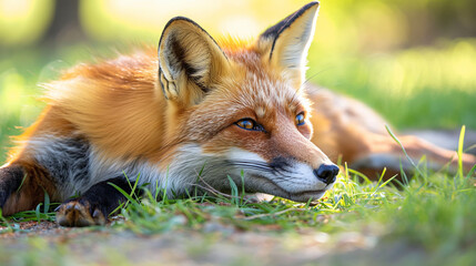 Fototapeta premium Realistic photo of fox wildlife closeup, wild nature shot