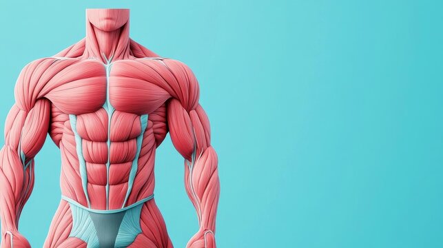 Muscle tissue remodeling, cellular changes with exercise, adaptive process, 3D illustration